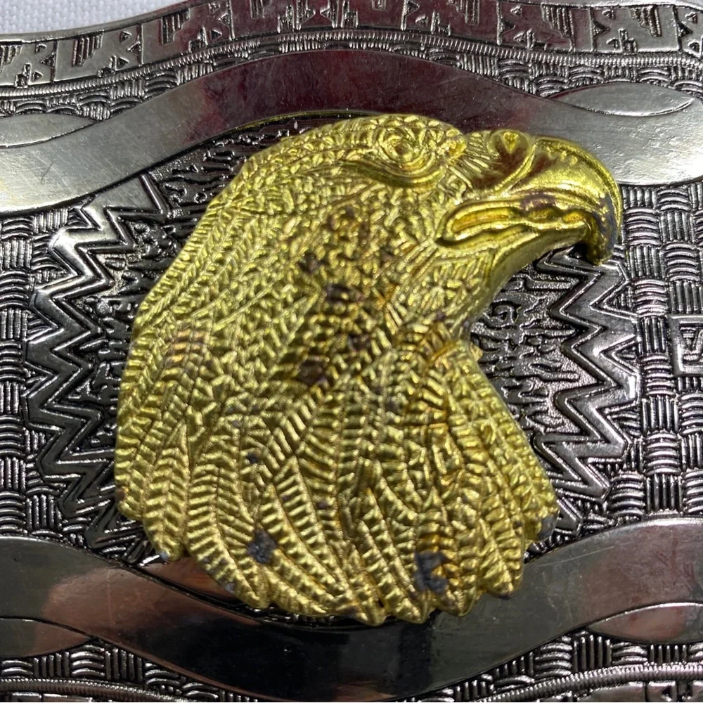 Vintage Y2K Western Bald Eagle Gold Silver metal Buckle Rodeo Cowboy‎